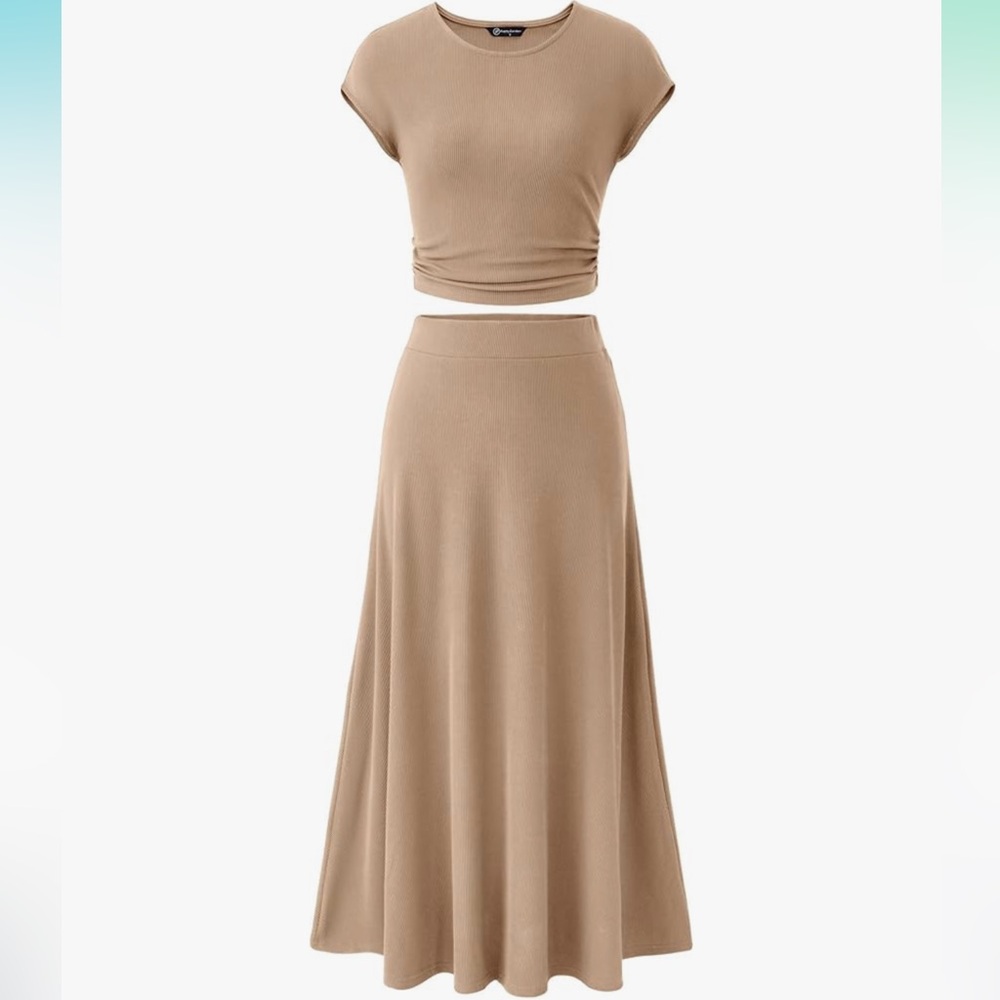 PRETTYGARDEN Two Piece Skirt Set Beige L